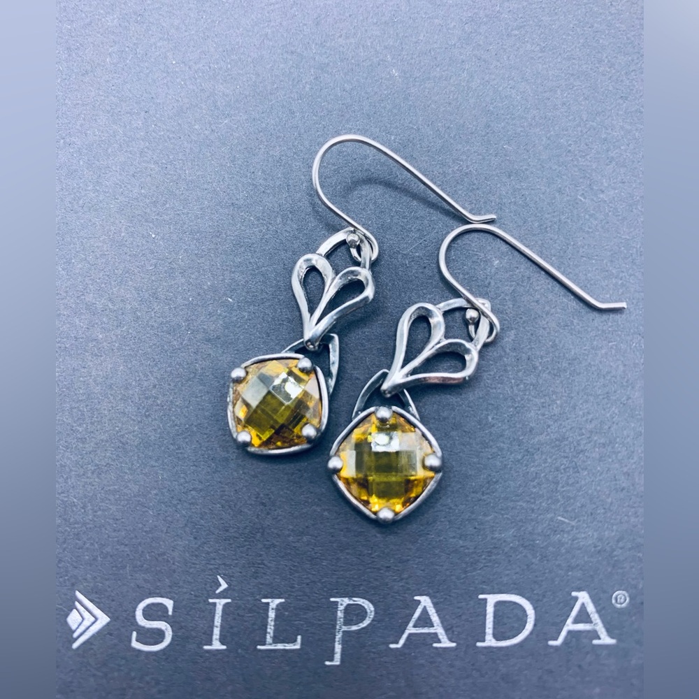 Silpada RARE Sterling Faceted Citrine Heart Dangle French Wire Earrings